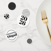 Black & White Graduation 2026 Custom Name Confetti