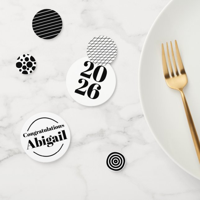 Black & White Graduation 2026 Custom Name Confetti (Groupe)