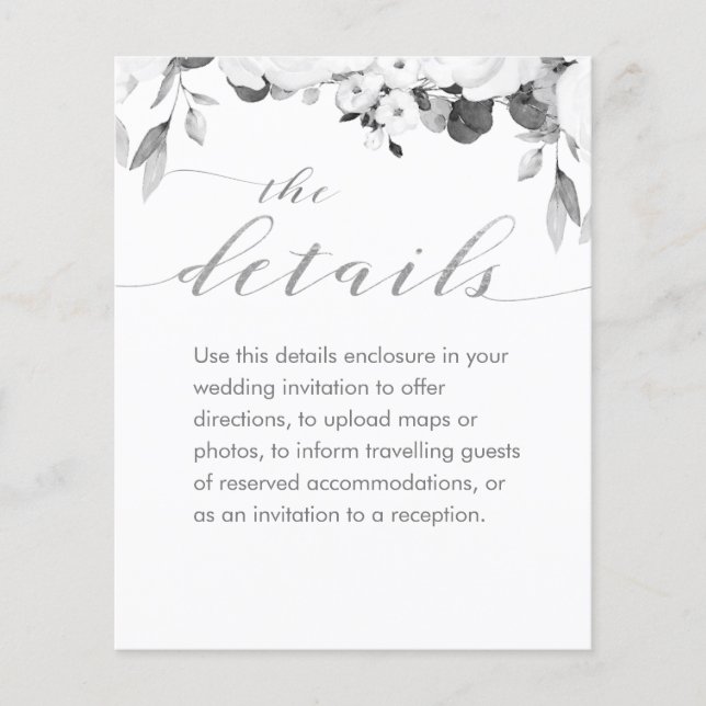 Black & White Greenery Peony Détails du Mariage (Devant)