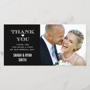 Black & White Heart Mariage Photo Merci Cartes