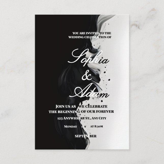 Black & White Ink Art Wedding Invitation (Devant)