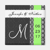 Black White Lime Green Damask Lace Magnet Mariage