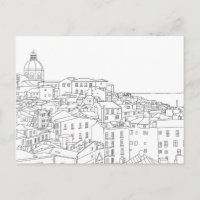 Black & White Line Art Carte postale Lisbonne Port
