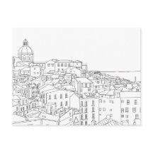 Black & White Line Art Carte postale Lisbonne Port
