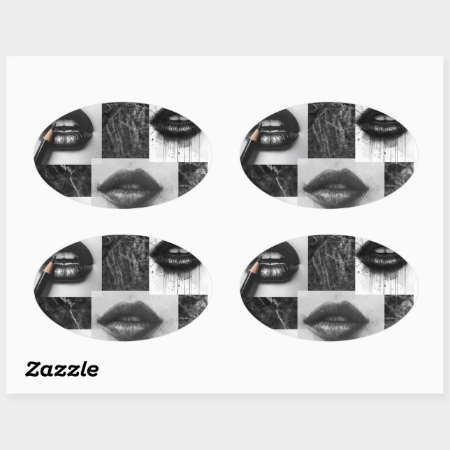 Black & White Lips Collage Sticker  Modern Fashion (Feuille)