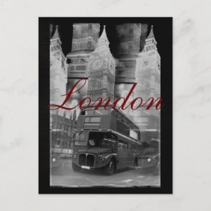 Black & White London Bus & Big Ben Carte Postale