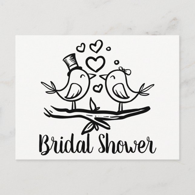 Black White Lovebirds Invitation de la douche nupt (Devant)
