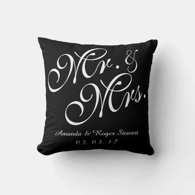 Black & White M. et Mme la Mariage Coussin (Recto)