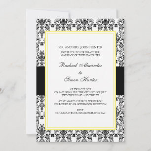 Black & White Mariage damassé Invitation jaune 2