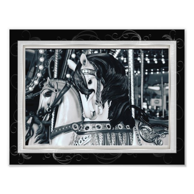 Black White Merry Go Round Carousel Horaires Photo (Devant)
