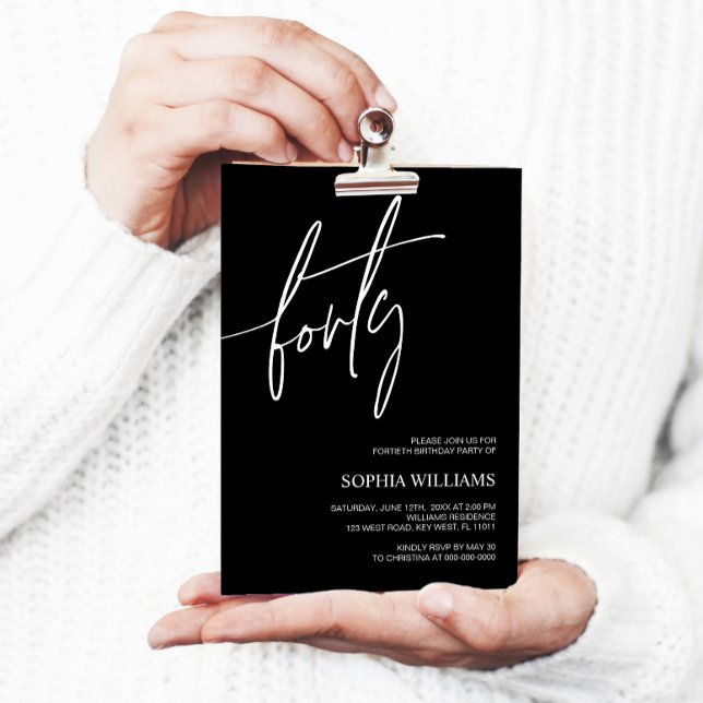 Black & White Minimalist 40th Birthday Invitation (Créateur téléchargé)