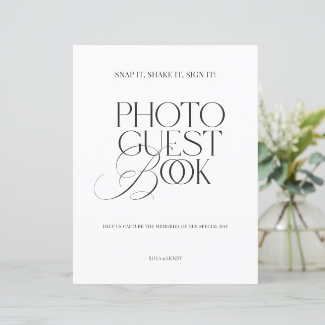 Black & White Modern Classic Photo Guest Book Sign (Debout devant)