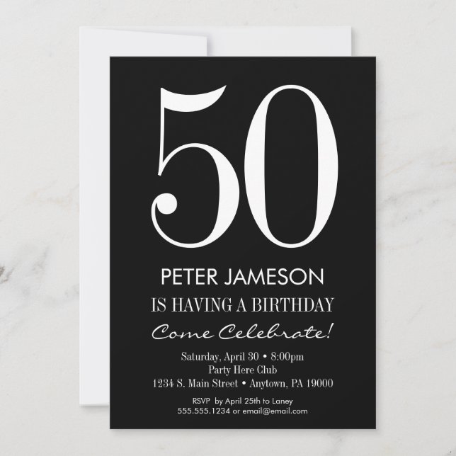 Black & White Moderne Adulte Invitations d'anniver (Devant)