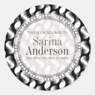 Black White Moon Waves Motif étiquette de livre ca