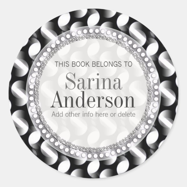 Black White Moon Waves Motif étiquette de livre ca (Devant)