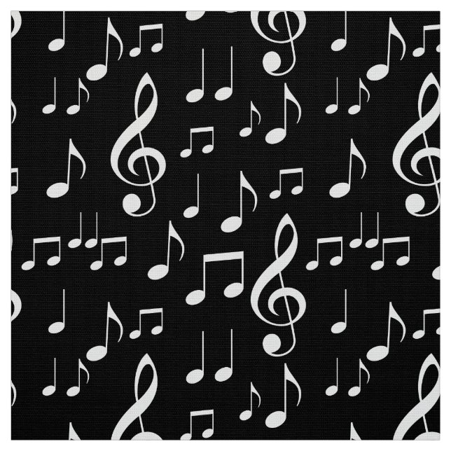 Black white music notes tissu motif (Échantillon)