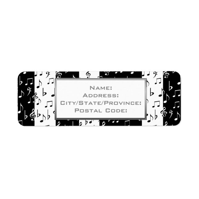 Black & White Musical Stripes Étiquette de adresse (Devant)