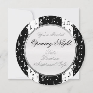 Black & White Musical Stripes Round Invitation 2