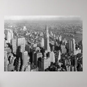 Black White New York City Panorama Artwork Poster