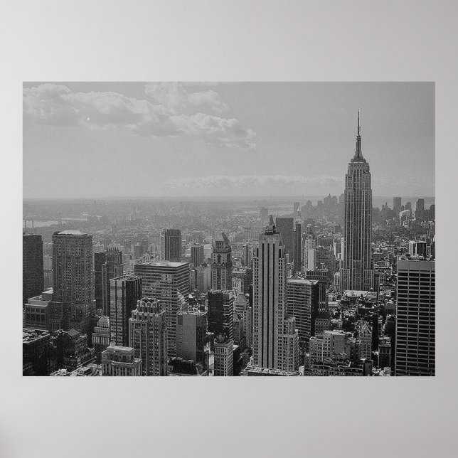 Black White New York Manhattan Panorama Poster (Devant)