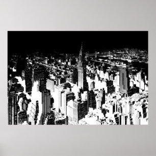 Black White New York Manhattan Panorama Poster