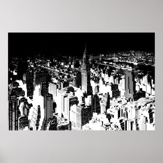 Black White New York Manhattan Panorama Poster (Devant)