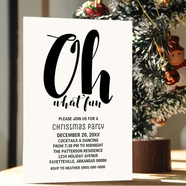 Black White Oh Quel Amusant Invitation de fête de  (Black and White Oh What Fun Holiday Party Invite)