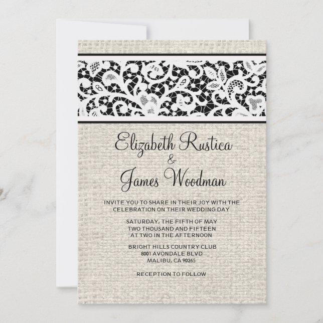 Black White Pays Linge Mariage Invitations (Devant)