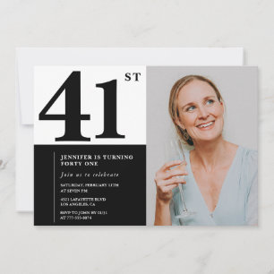 Black White Photo 41st Birthday Invitations