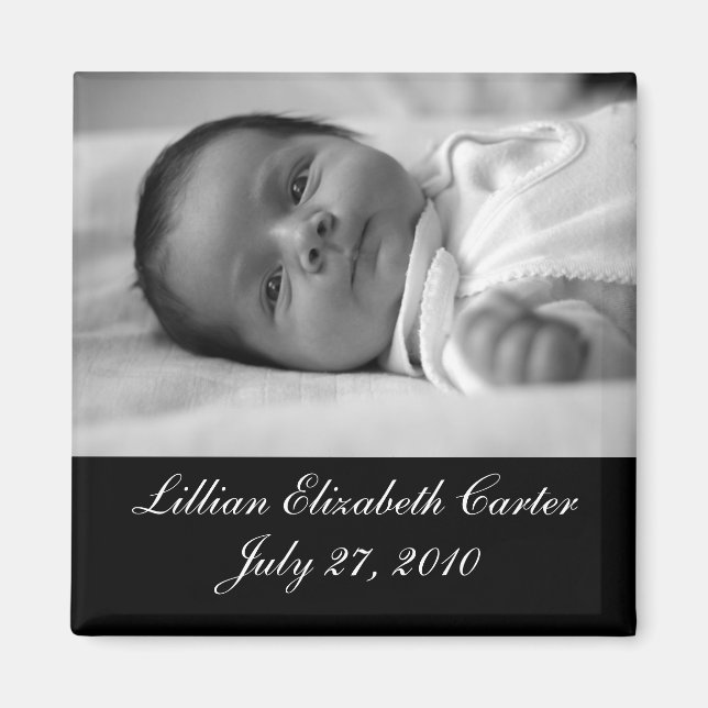Black White Photo Baby Birth Magnet (Devant)