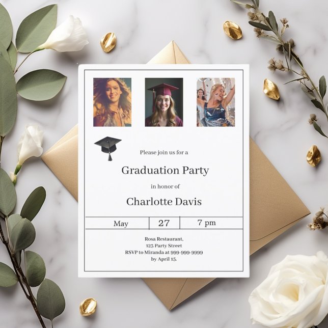 Black white photo Graduation Party invitation (Créateur téléchargé)
