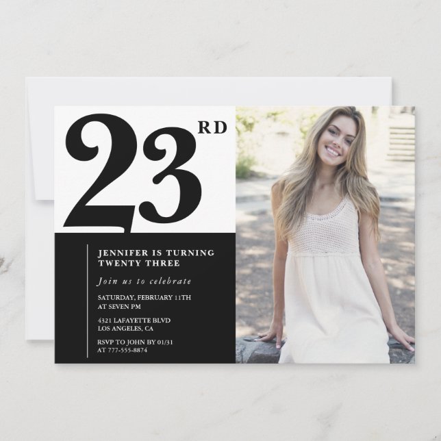 Black White Photo Invitations 23e anniversaire (Devant)