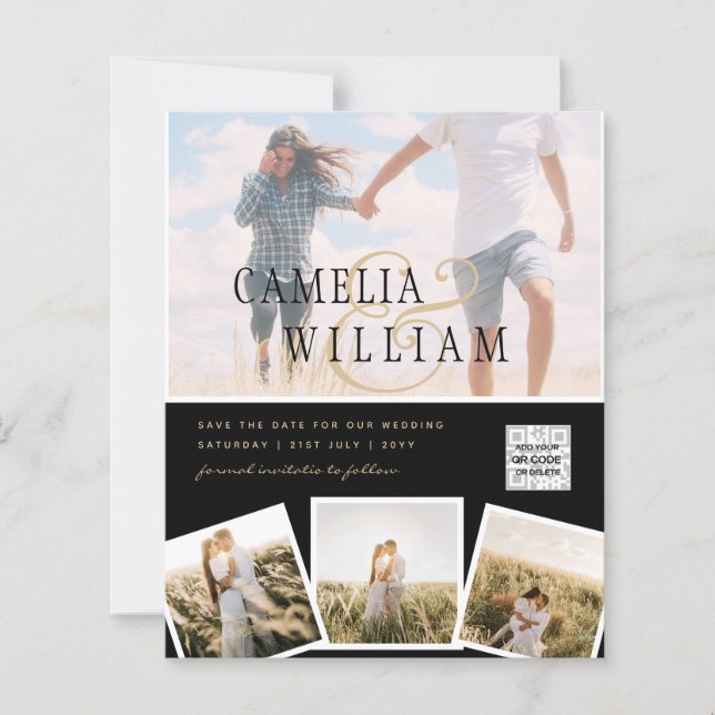 Black White PHOTO Wedding Inviter QR CODE Enregist (Devant)