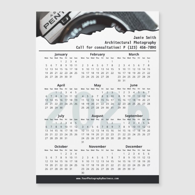 Black White Photographer Call 2026 Calendar Magnet (Devant)