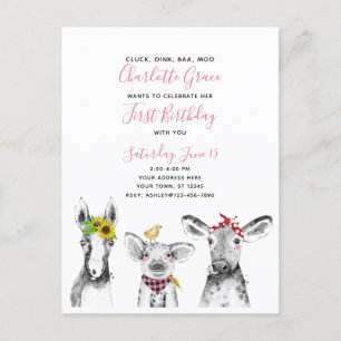 Black White Pink Script Farm Invitation d'annivers