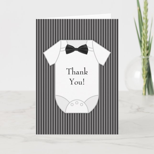 Black White Pinstripe Baby Boy Merci Cartes (Devant)