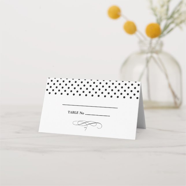 Black | White Polka Dot Mariage Table Cartes de Pl (Devant)