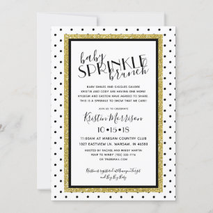 Black White Polkadot Gold Baby Sprinkle Invitation