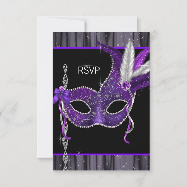 Black White Purple Masquerade Party RSVP (Devant)