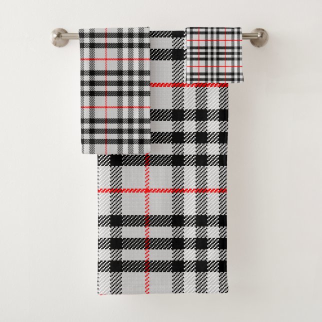 Black White Red Classic Checkered Fabric (En situation)
