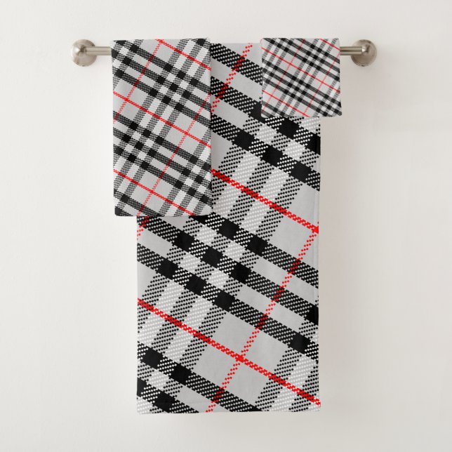 Black White Red Classic Checkered Fabric (En situation)