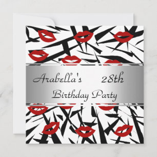 Black White Red Lips Invitation fête d'anniversair