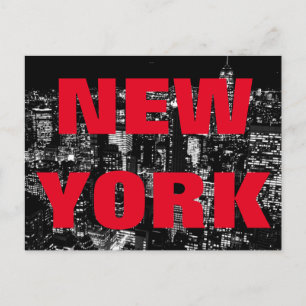 Black White Red New York City Night Carte postale