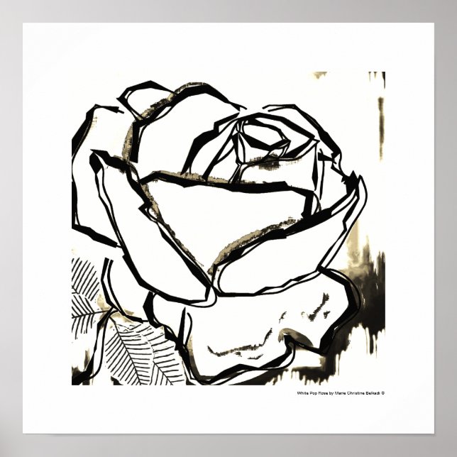 Black White Rose Cool Pop Rose Poster Imprimantes  (Devant)