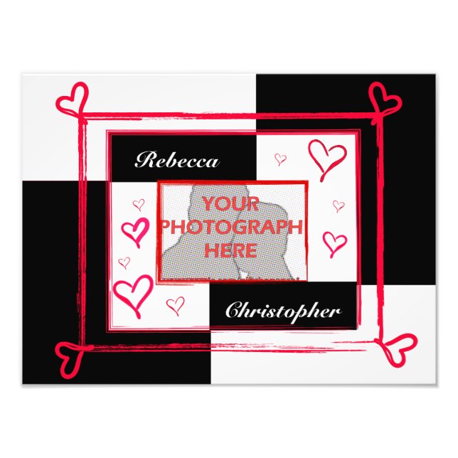 Black white rouge moderne amour cadre photo (Devant)