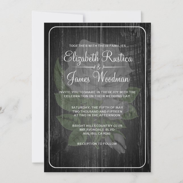 Black & White Rustic Floral Wedding Invitations (Devant)
