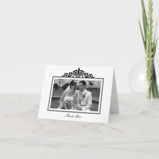 Black white scroll frame photo merci note (Devant)