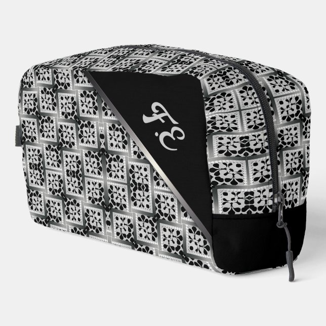 Black White + Silver carré Motif Monogramme Sacs (Coin droit)