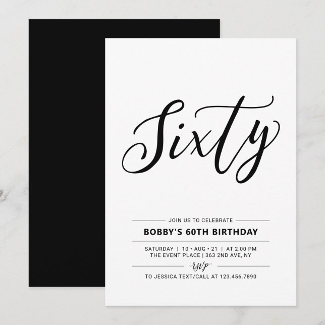 Black & White Sixty Minimal 60e Invitation Anniver (Devant / Derrière)