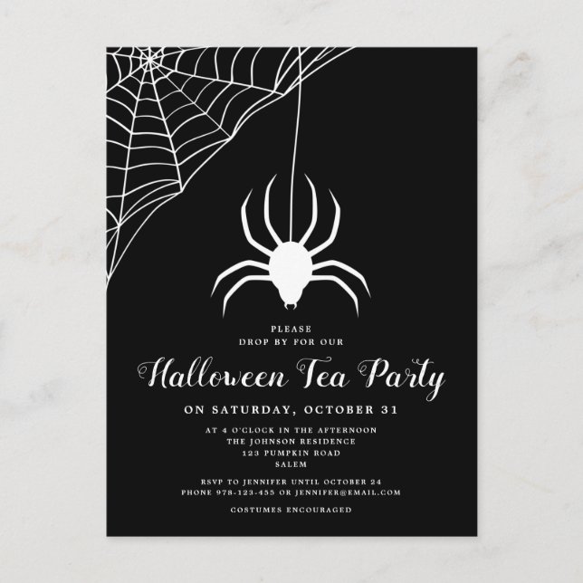 Black White Spider Halloween Tea Party Invitation (Devant)